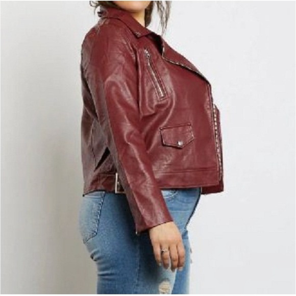 LOVETREE Women's Wine Faux Leather Moto Jacket Plus Size 3X Zip Up Buckle Retro - Picture 1 of 11